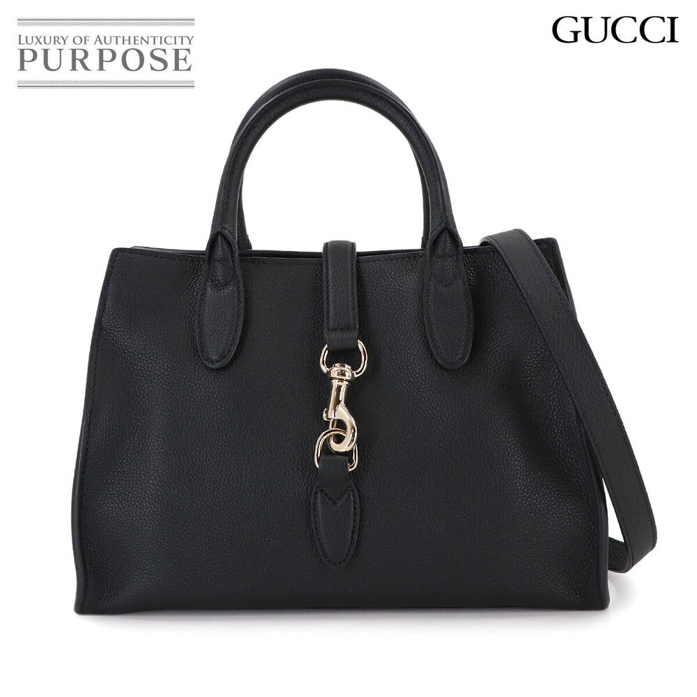 Gucci Hook Closure Tote Shoulder Bag Leather Black